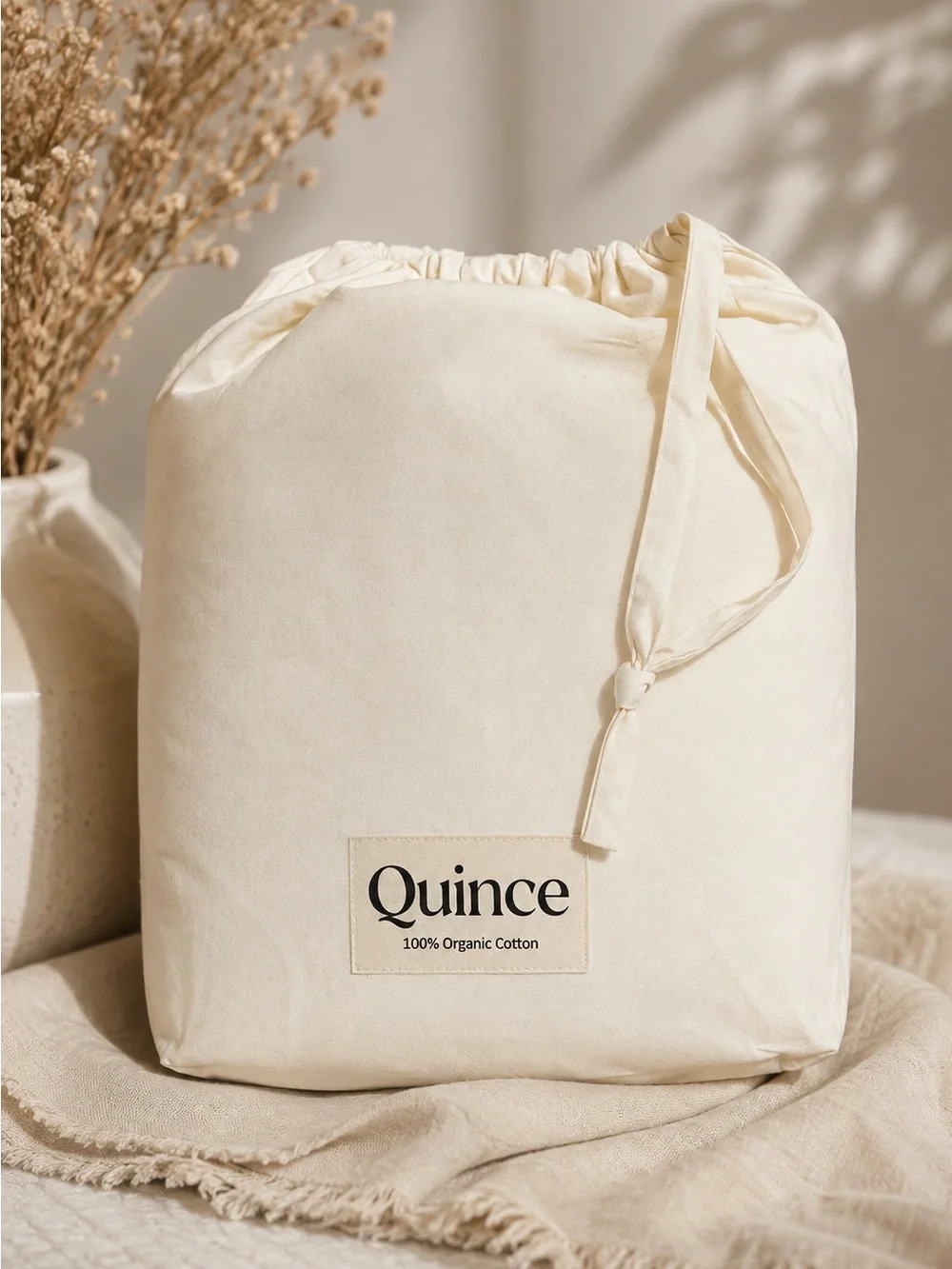 Quince Queen Size Organic Brushed Cotton Duvet Cover And Bag In Ivory Brand New